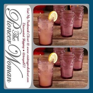 🦋 New Pioneer Woman Adeline 16-Ounce Footed Glass Tumblers, Set of 8, Plum